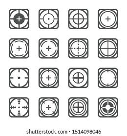 Target line icon set. such as aim, hunting, accuracy,destination. Aim sniper shoot focus cursor bullseye mark targeting aiming sight center game dot pointer