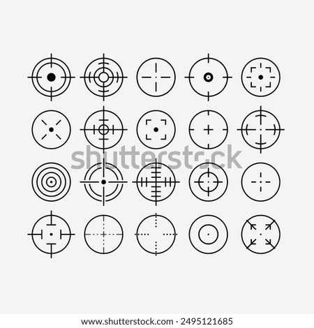 target line icon set, such as job hunting, aiming, arrow, aiming at target, center circle line
