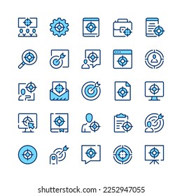 Target line icons. Blue color. Vector line icons set