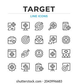 Target line icons set. Modern outline elements, graphic design concepts, simple symbols collection. Vector line icons