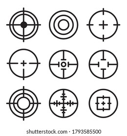 Target line vector. Firearm aiming focus, crosshair, circular outline icon. Sniper aim pointer