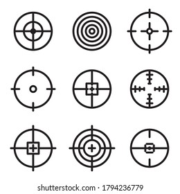 Target line vector. Firearm aiming focus, crosshair, circular outline icon. Sniper aim pointer