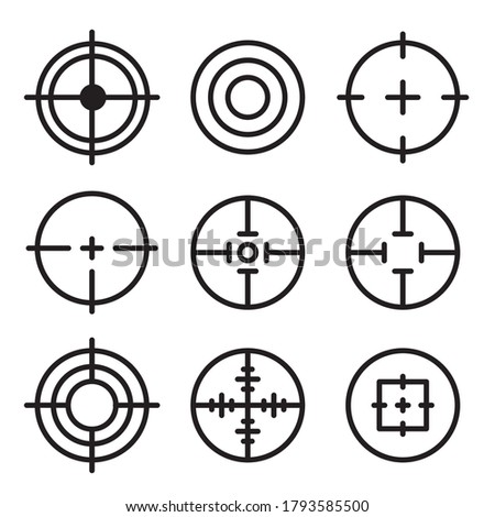 Target line vector. Firearm aiming focus, crosshair, circular outline icon. Sniper aim pointer