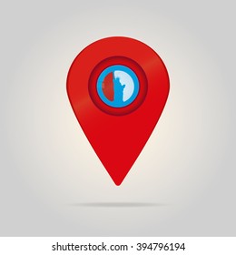 Target location. Pin pointer marker with USA statue of liberty