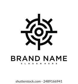 Diseño de logotipo de destino, abstracto y único signo de destino. Vector Premium