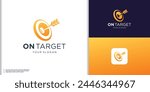 Target logo design. Dartboard and dart vector design. Target goal and arrow logotype with gradient color