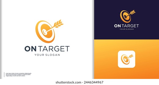 Target logo design. Dartboard and dart vector design. Target goal and arrow logotype with gradient color