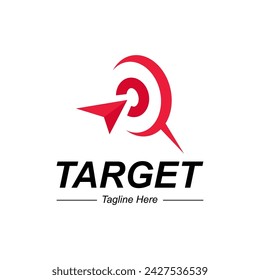 Target logo Design Template With Circle. Red Aim, Arrow, Idea Concept, Perfect Hit, Winner, Target Goal Icon. Success Abstract Pin Logo.