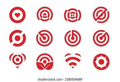 Target Logo Icon Design Set. Brand Identity Graphics Resource. Template For Marketing Technology Business Health Company. Vector Design,