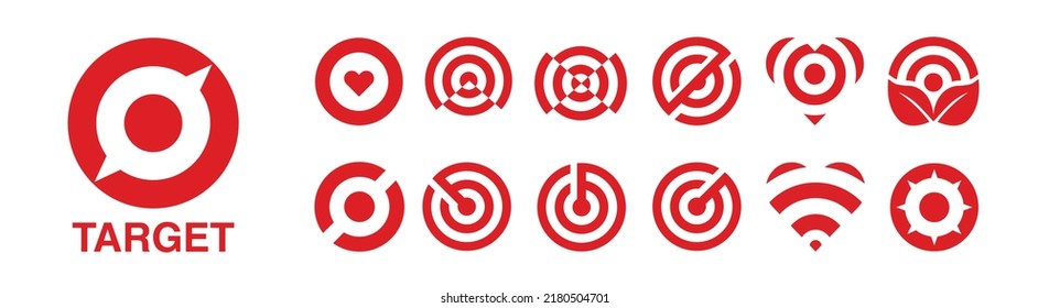 Target Logo Icon Design Set. Brand Identity Graphics Resource. Template For Marketing Technology Business Health Company. Vector Design,