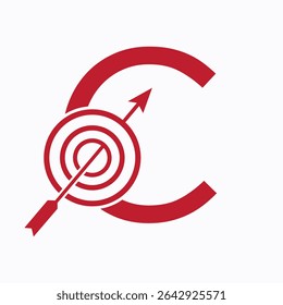Target Logo On Letter C Concept For Success Symbol. Business Goal Logo Design