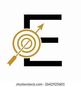 Target Logo On Letter E Concept For Success Symbol. Business Goal Logo Design