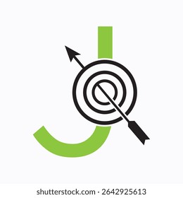 Target Logo On Letter J Concept For Success Symbol. Business Goal Logo Design
