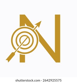 Target Logo On Letter N Concept For Success Symbol. Business Goal Logo Design
