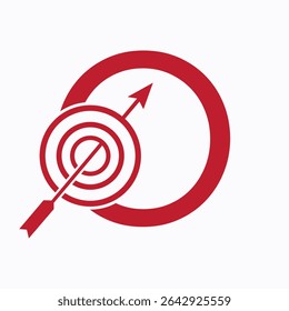 Target Logo On Letter O Concept For Success Symbol. Business Goal Logo Design