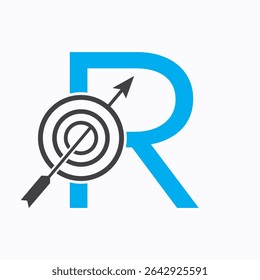 Target Logo On Letter R Concept For Success Symbol. Business Goal Logo Design