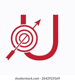 Target Logo On Letter U Concept For Success Symbol. Business Goal Logo Design
