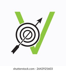 Target Logo On Letter V Concept For Success Symbol. Business Goal Logo Design