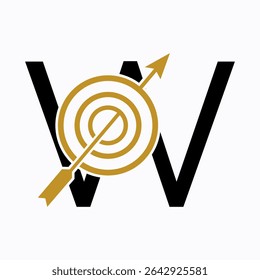 Target Logo On Letter W Concept For Success Symbol. Business Goal Logo Design