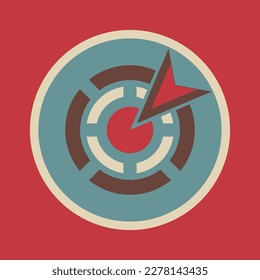 Estilo vintage vectorial del logotipo de destino sobre fondo rojo clásico