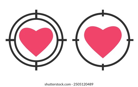 Conjunto gráfico simple del icono del corazón del amor del objetivo, Vector como concepto del símbolo de la lealtad del Cliente, seguidores que cazan el arte del Clip de la Imagen del signo de la idea