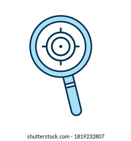 target in lupe line and fill style icon design, search tool and magnifying glass theme Vector illustration