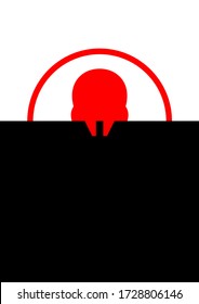 Un blanco con la cabeza de un hombre frente a un arma. Campo de tiro para disparar armas. Guerra. Disparen de un arma a una persona. Plantilla para texto. Cartel. Colocar el texto. Imagen vectorial de fondo.