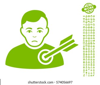 Target Man icon with bonus occupation images. Vector illustration style is flat iconic eco green symbols on white background.