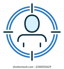 Target with Man vector Aim or Targeting concept blue icon or sign
