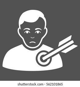 Target Man vector icon. Flat white symbol. Pictogram is isolated on a gray background. Designed for web and software interfaces.