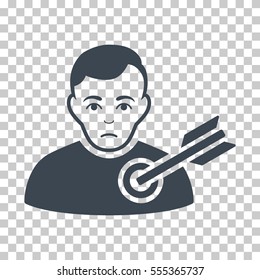 Target Man vector icon. Illustration style is flat iconic smooth blue symbol on a chess transparent background.