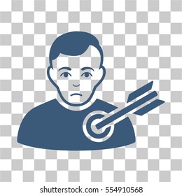 Target Man vector pictograph. Illustration style is flat iconic blue symbol on a chess transparent background.