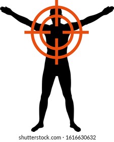 Target mark on man with hands up 