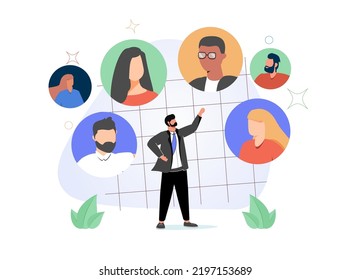 Target market with audience as effective plan tiny person concept. Advertising with smart and precise strategy for direct user or customer reaching vector illustration. Company advertisement network.