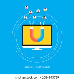 Target market concept, attracting customers, customer retention, social campaign flat vector illustration design for web banners and apps