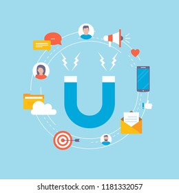 Target market concept, attracting customers, customer retention, digital marketing and promotion, advertising flat vector illustration design for web banners and apps