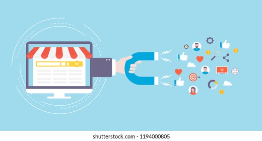 Target market concept, attracting customers, customer retention, digital marketing and promotion, advertising flat vector illustration design for web banners and apps