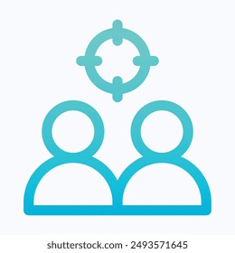 Zielmarktkonzept, Zielgruppe, Fokusgruppe, Crowdsourcing und Crowdfunding, Public-Relations-Vektorgrafik-Icon, isoliertes Liniengradienten-Icon.
