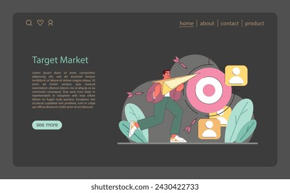 Zielmarktkonzept. Ein ansprechender visueller Leitfaden für die strategische Ausrichtung auf den Markt, der die Präzision und Dynamik der Zielgruppenidentifikation darstellt. Ein Vermarkter orientiert sich an wichtigen demografischen Faktoren.