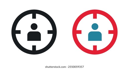 Target market icon set in black and colored version