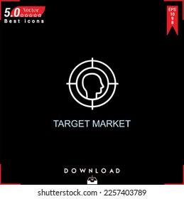 TARGET MARKET icon vector on black background. Simple, isolated, flat icons, icons, apps, logos, website design or mobile apps for business marketing management,
UI UX design Editable stroke. EPS10