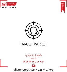 TARGET MARKET icon vector on white background. Simple, isolated, flat icons, icons, apps, logos, website design or mobile apps for business marketing management,
UI UX design Editable stroke. EPS10 