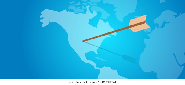 Target market specific location area in map in marketing arrow on world map