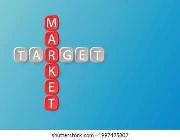 Target Market word typography square letter tiles on blue background.