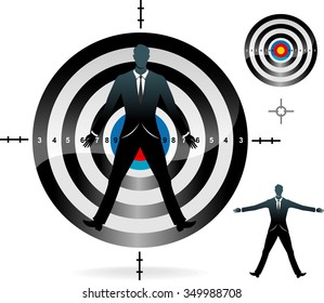 Target Market-Businessman leaning against a target board