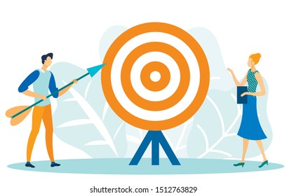 Target Marketing Flat Cartoon Vector Illustration. Businessman Shooting Bow. Goal Achievement, Customers Targeting. Business Client Engagement. 