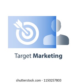 Target marketing, focus group research, customer satisfaction and retention, outbound marketing strategy, personalized advertising, recruitment and job training, skill improvement, vector flat icon