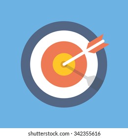 Target marketing icon. Target with arrow symbol. Modern flat design concept for web banners, web sites, printed materials, infographics. Flat vector illustration isolated on blue background