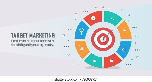 Target marketing, Re-targeting, flat design illustration with marketing icons