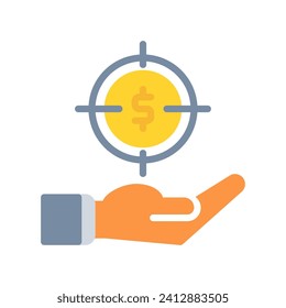 target money coin dollar icon and hand icon outline black style. Business and finance icons
